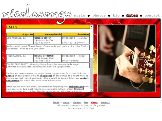 web development (pre-2007) - edgehill productions - client: nicola songs (singer songwriter)