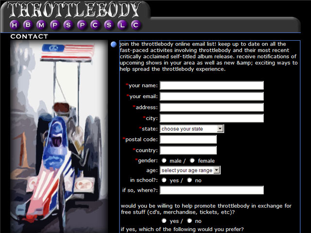 web development (pre-2007) - edgehill productions - client: throttlebody (heavy metal band, detroit)