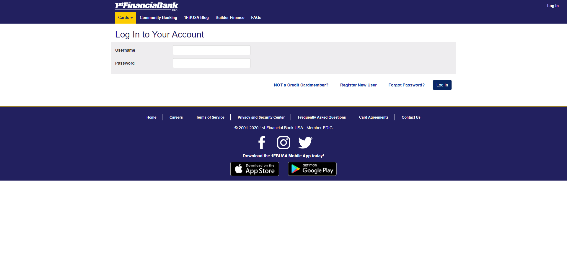 web development - 1fbusa financial services - log in step 1 of 2