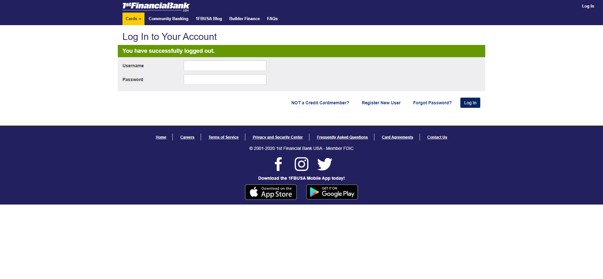 web development - 1fbusa financial services - log out