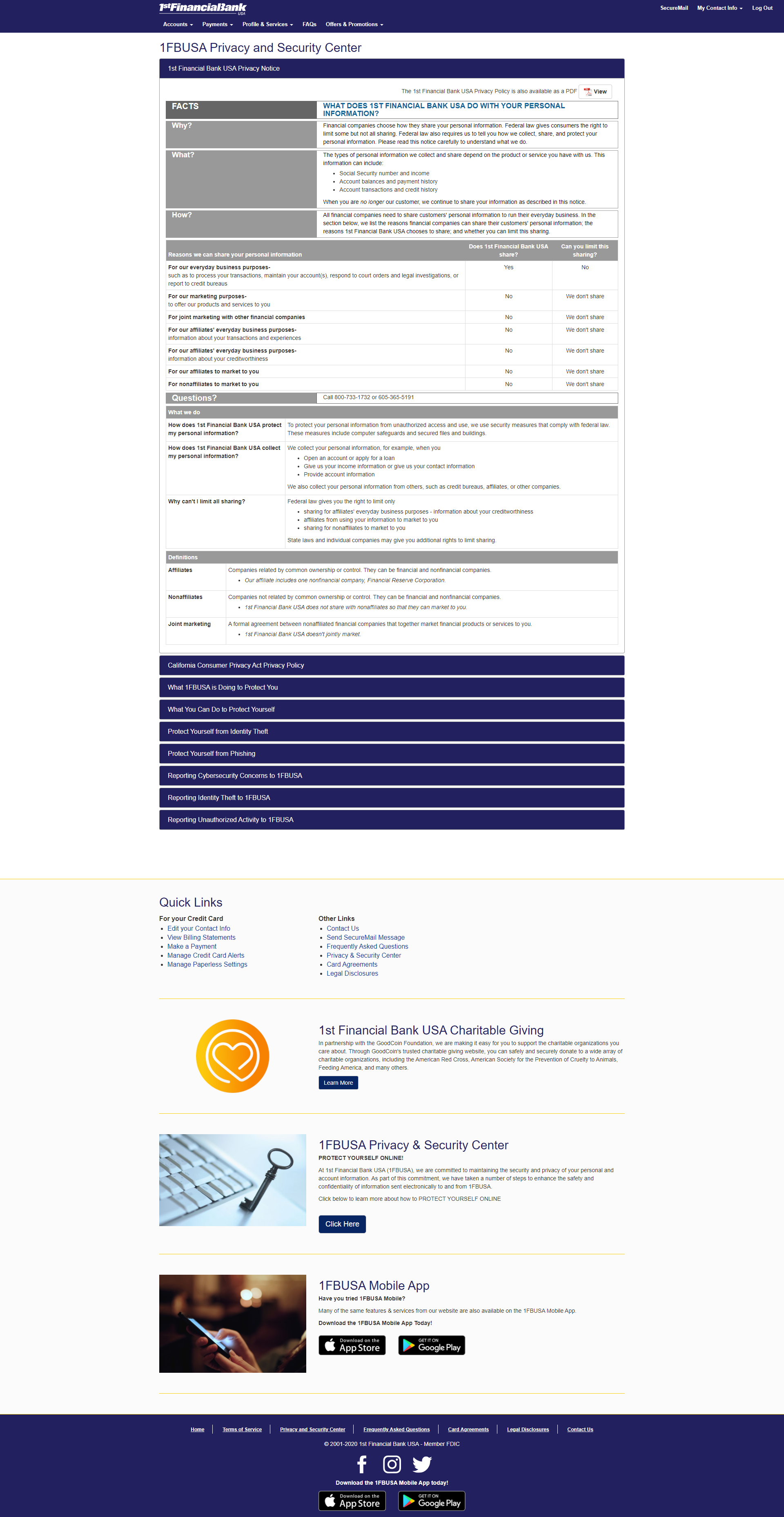 web development - 1fbusa financial services - privacy notice