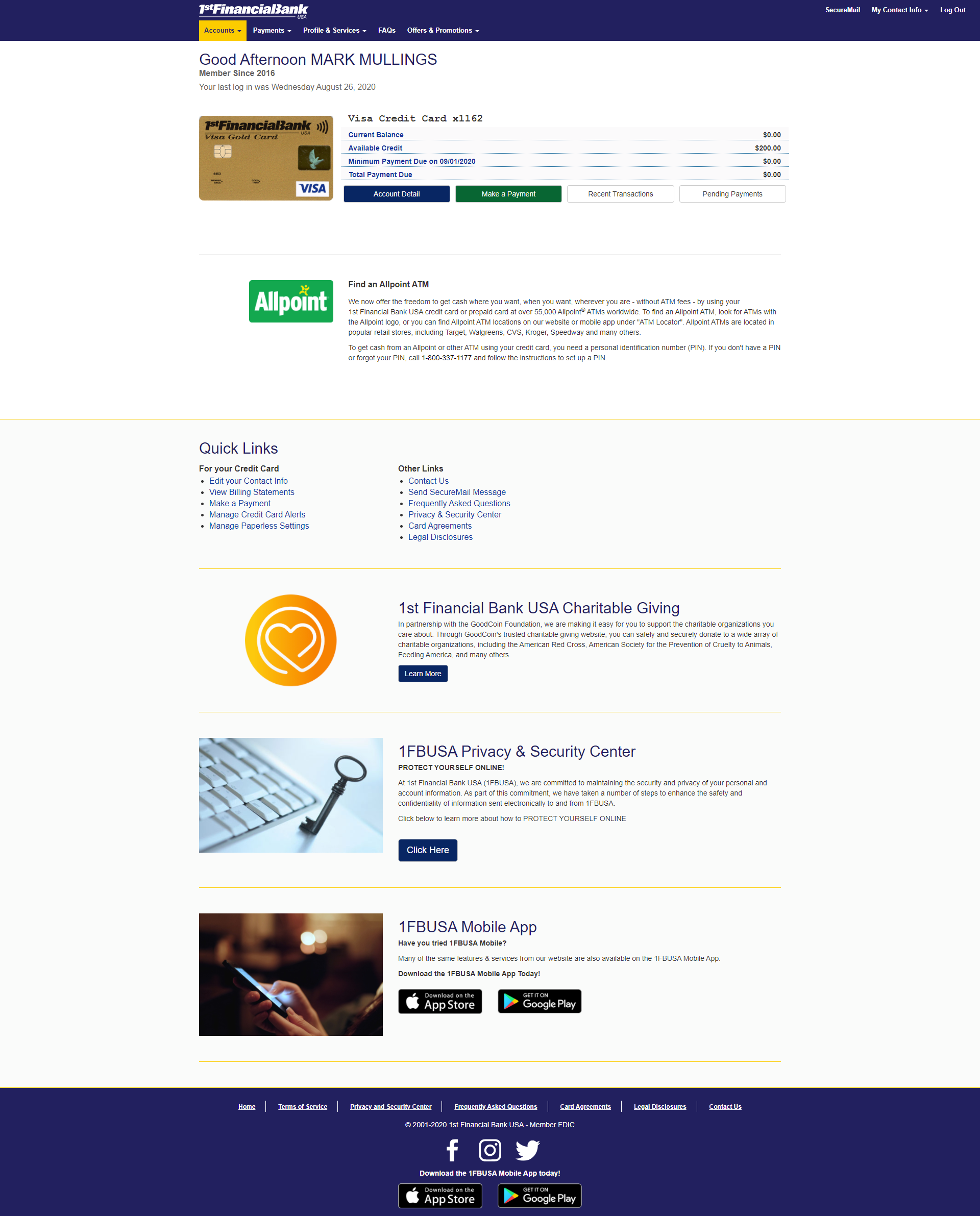 web development - 1fbusa financial services - account overview