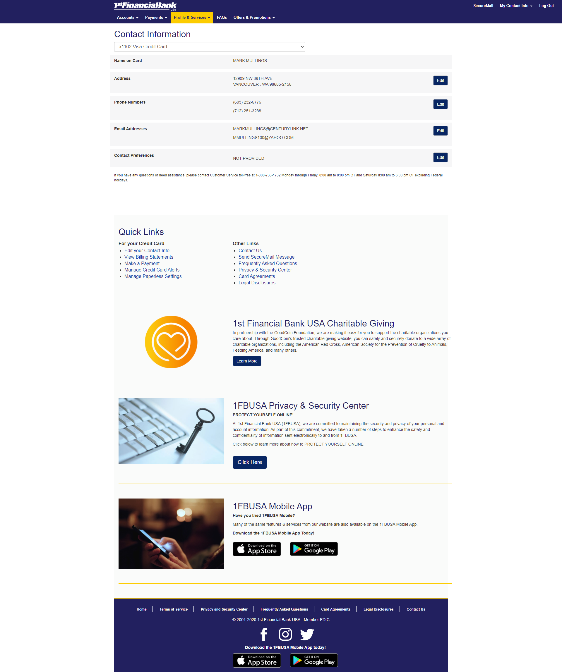 web development - 1fbusa financial services - contact information - landing