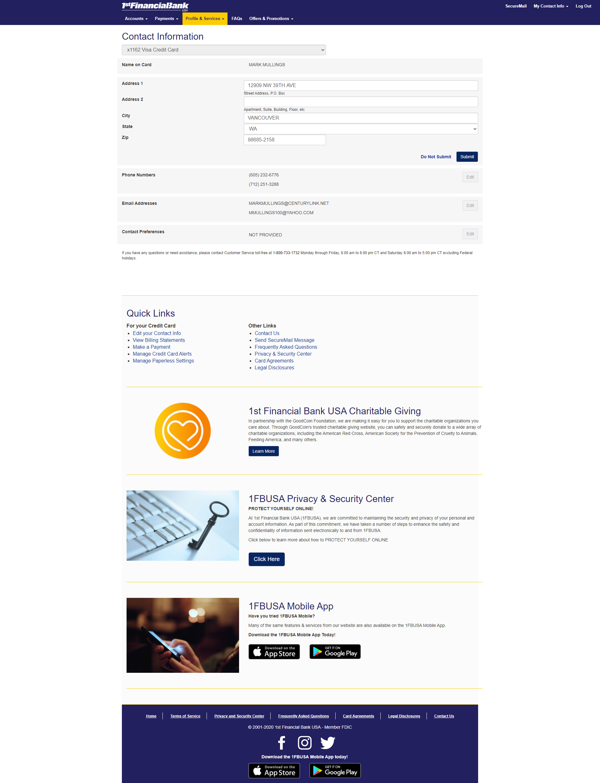web development - 1fbusa financial services - contact information - form