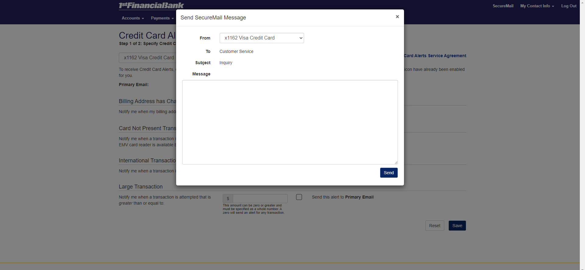 web development - 1fbusa financial services - mail - send mail modal