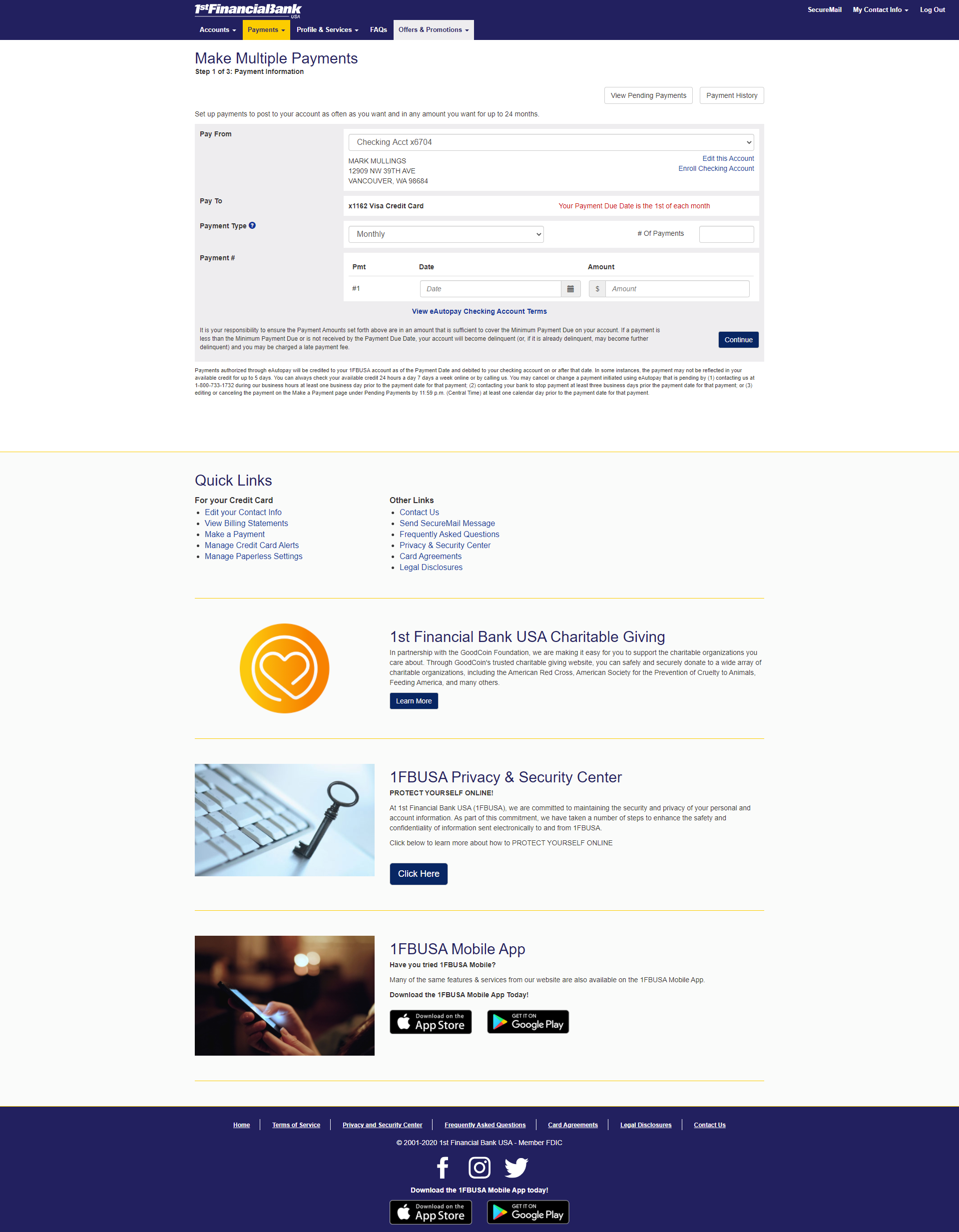 web development - 1fbusa financial services - payments - make multiple payments