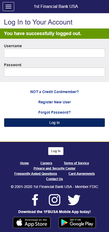 web development - 1fbusa financial services mobile app - log out