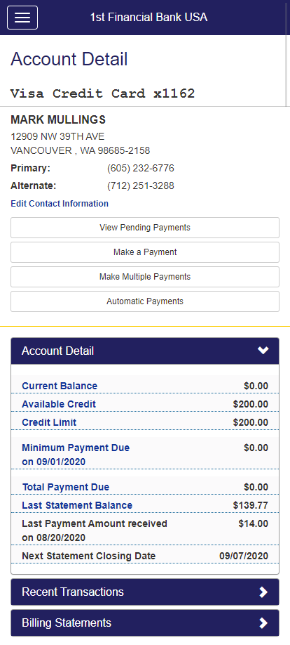 web development - 1fbusa financial services mobile app - account detail
