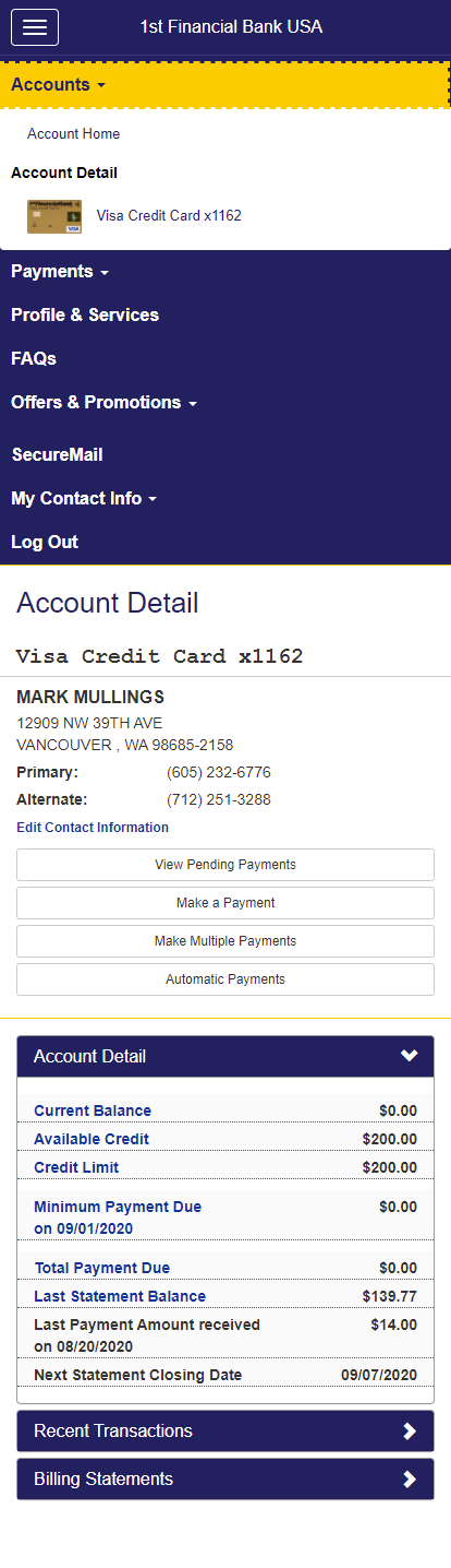web development - 1fbusa financial services mobile app - account detail - navigation example