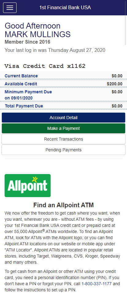 web development - 1fbusa financial services mobile app - account overview