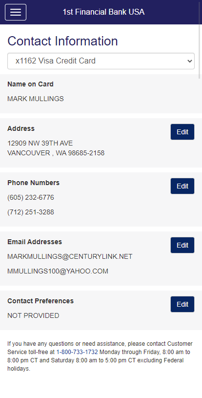 web development - 1fbusa financial services mobile app - contact information - landing