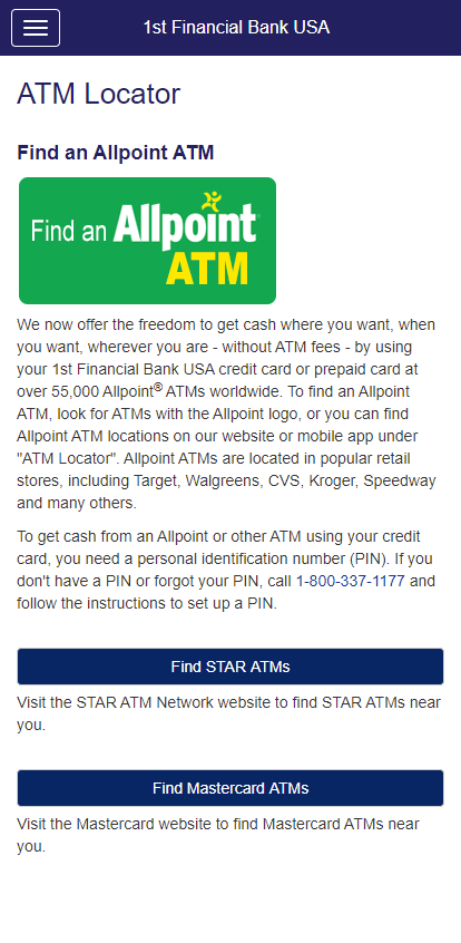 web development - 1fbusa financial services mobile app - services - atm locator
